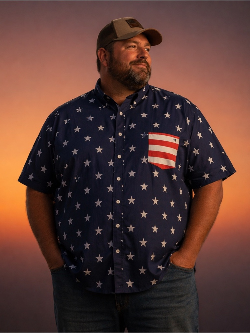 Tipsy Elves Star Print Button Up Shirt 4XL Patriotic USA Flag Pocket Oversized